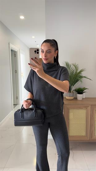 Dilvin Sia Antrasit Asimetrik Kesim Örme Pantolon Takım