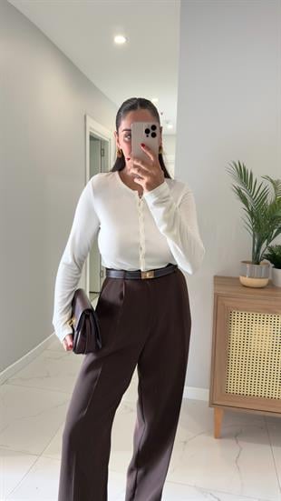 Dilvin Sia Ekru Düğme Detaylı Hırka