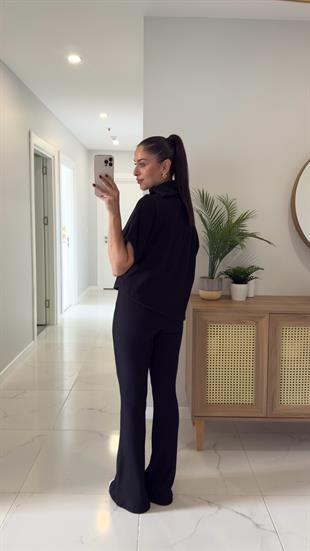 Dilvin Sia Siyah Asimetrik Kesim Örme Pantolon Takım