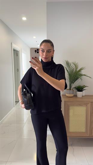 Dilvin Sia Siyah Asimetrik Kesim Örme Pantolon Takım