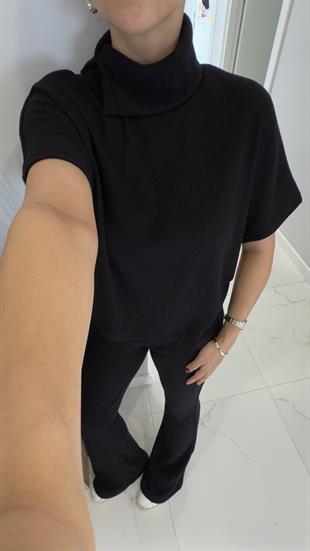 Dilvin Sia Siyah Asimetrik Kesim Örme Pantolon Takım