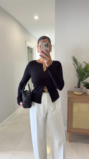 Dilvin Siana Siyah Fermuar Detaylı Bluz