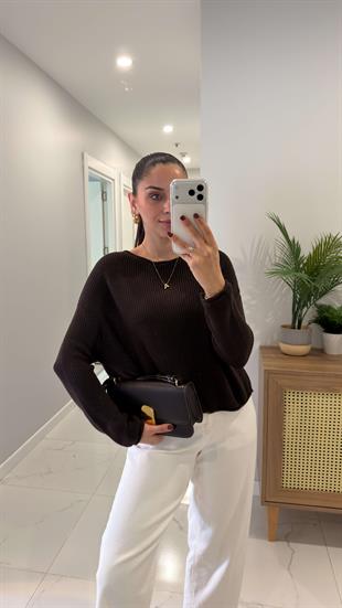 Dilvin Soriel Koyu Kahve Kayık Yaka Basic Triko
