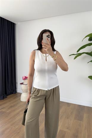 Dilvin Teska Beyaz Fermuar Detaylı Top Atlet