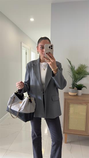 Dilvin Wos Gri Vatkalı Blazer Ceket