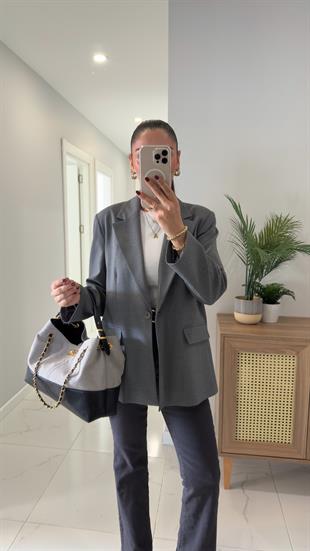 Dilvin Wos Gri Vatkalı Blazer Ceket