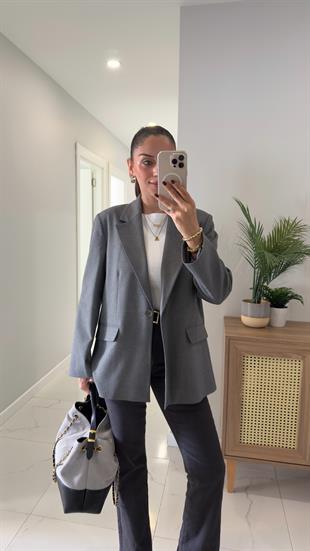 Dilvin Wos Gri Vatkalı Blazer Ceket