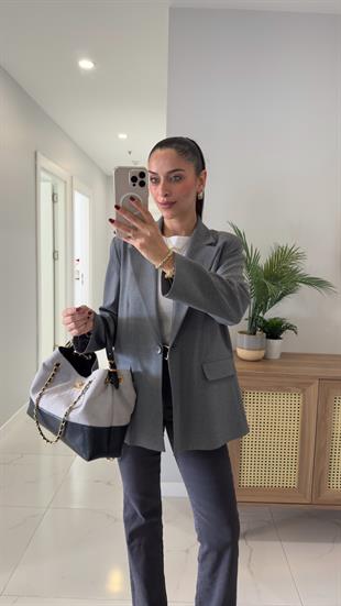 Dilvin Wos Gri Vatkalı Blazer Ceket