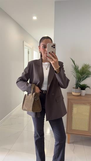 Dilvin Wos Haki Kahve Vatkalı Blazer Ceket