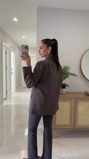 Dilvin Wos Haki Kahve Vatkalı Blazer Ceket