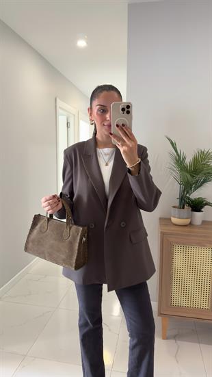 Dilvin Wos Haki Kahve Vatkalı Blazer Ceket