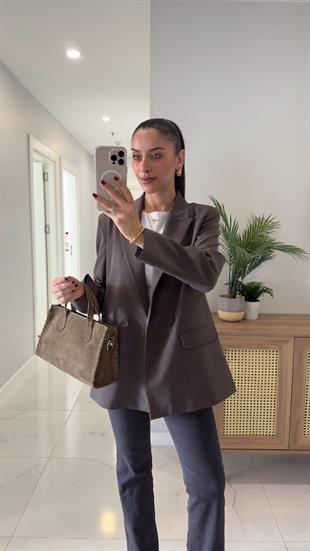 Dilvin Wos Haki Kahve Vatkalı Blazer Ceket
