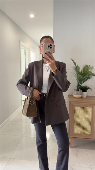 Dilvin Wos Haki Kahve Vatkalı Blazer Ceket