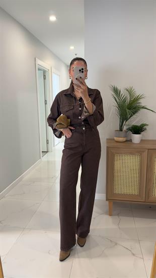 Dilvin Yena Kahve Cep Detaylı Tulum