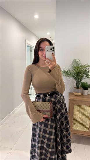 Dilvin Zerda Vizon Bisiklet Yaka Kol Detaylı Bluz