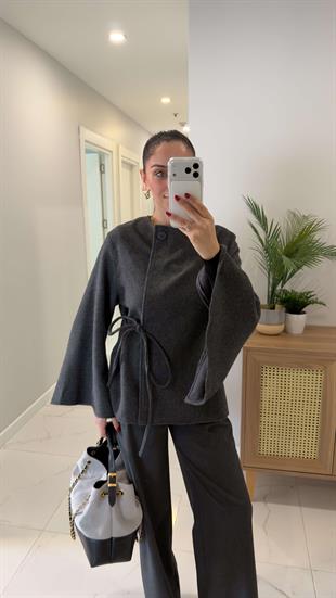 Dimitra Antrasit Kol Yırtmaçlı Kaşe Ceket