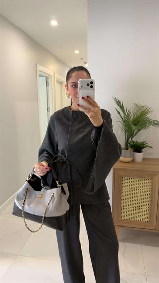 Dimitra Antrasit Kol Yırtmaçlı Kaşe Ceket