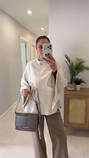 Dimitra Ekru Kol Yırtmaçlı Kaşe Ceket