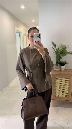 Dimitra Kahve Kol Yırtmaçlı Kaşe Ceket