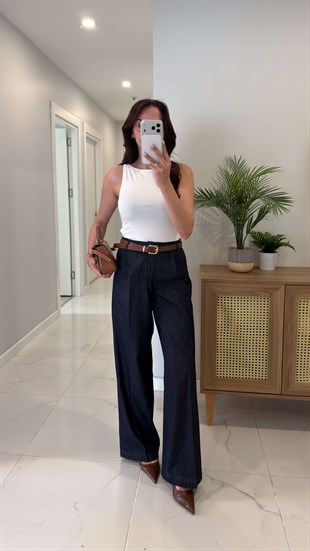 Dinas Dark Blue Wıde Leg Pantolon
