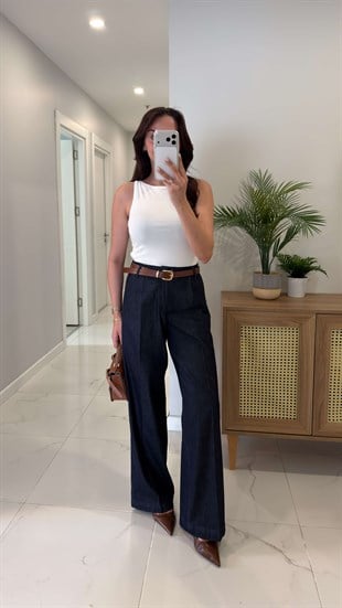 Dinas Dark Blue Wıde Leg Pantolon