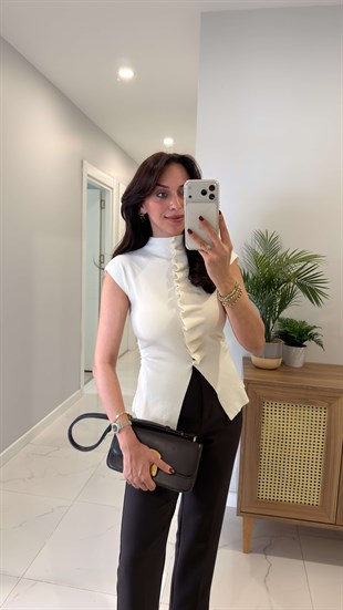 Dionla Ekru Kendinden Büzgülü Kolsuz Hırka