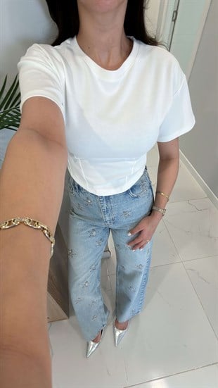 Diose Açık Ekru Yanları Pileli Tişört