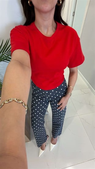 Diose Kırmızı Yanları Pileli Tişört