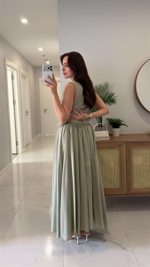Dissa Mint Yeşili Astarlı Kemerli Etek