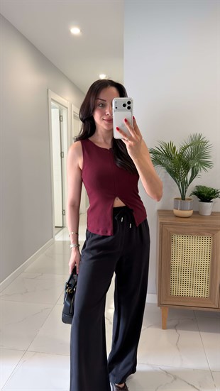 Dlvin Binna Bordo Fermuar Detaylı Bluz