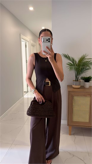 Dlvin Binna Koyu Kahve Fermuar Detaylı Bluz