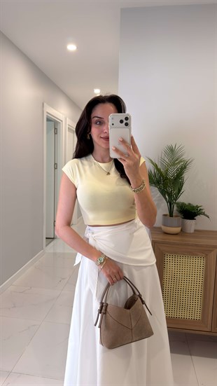 Dlvin Bobs Açık Sarı Pamuk Modal Karışımlı Tişört
