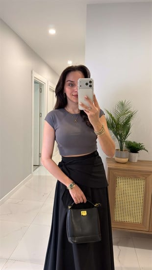 Dlvin Bobs Füme Pamuk Modal Karışımlı Tişört