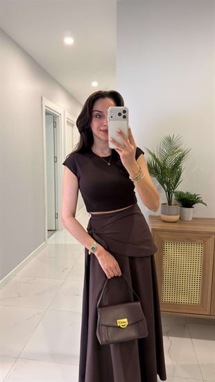 Dlvin Bobs Koyu Kahve Pamuk Modal Karışımlı Tişört