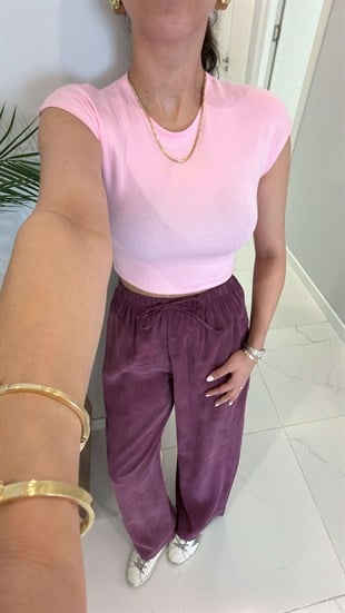 Dlvin Bobs Toz Pembe Pamuk Modal Karışımlı Tişört