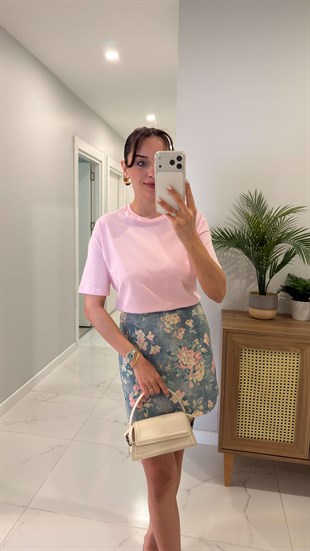 Dlvin Cenrs Toz Pembe Basic Tişört