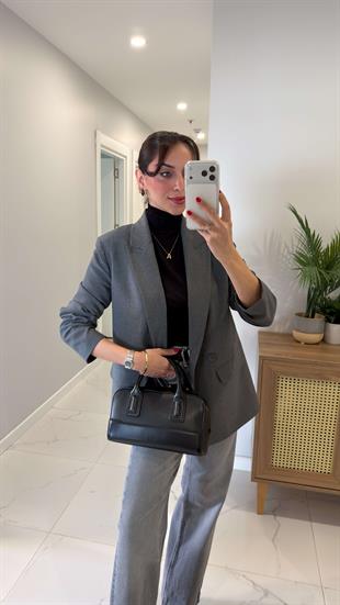 Dlvin Deyzi Gri Kendinden Çizgili Blazer Ceket