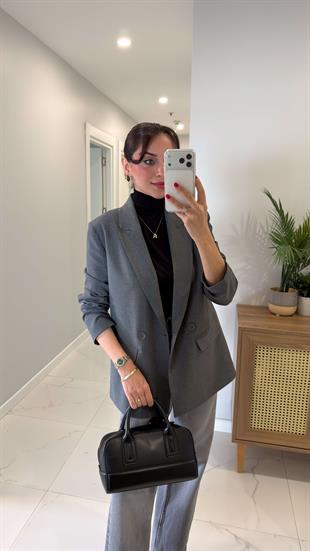 Dlvin Deyzi Gri Kendinden Çizgili Blazer Ceket