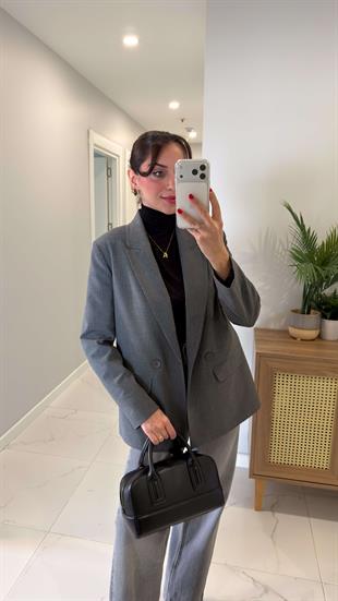 Dlvin Deyzi Gri Kendinden Çizgili Blazer Ceket