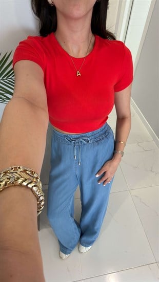 Dlvin Diol Kırmızı Modal Crop Tişört