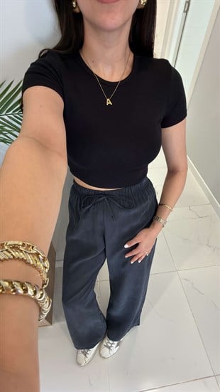 Dlvin Diol Siyah Modal Crop Tişört