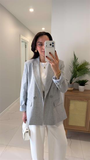 Dlvin Leyta Gri Kare Desenli Blazer Ceket