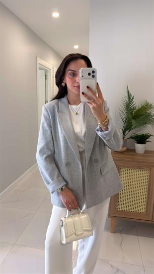 Dlvin Leyta Gri Kare Desenli Blazer Ceket