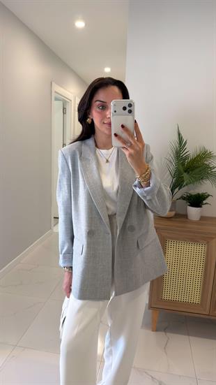 Dlvin Leyta Gri Kare Desenli Blazer Ceket