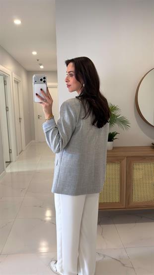 Dlvin Leyta Gri Kare Desenli Blazer Ceket