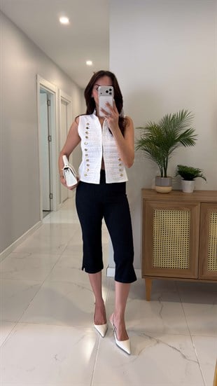 Dlvin Mella Lacivert Denim Kapri Pantolon
