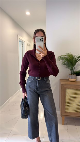 Dlvin Mowe Bordo Melanj Polo Yaka Triko
