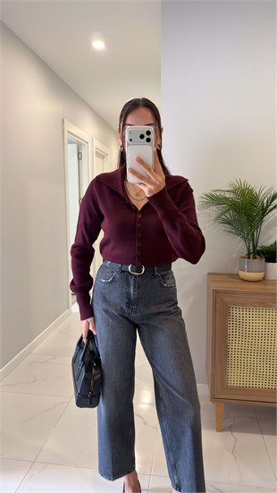 Dlvin Mowe Bordo Melanj Polo Yaka Triko