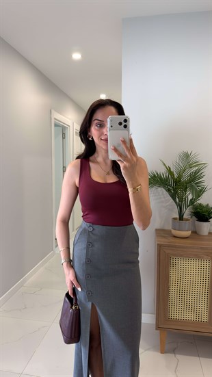 Dlvin Nidrot Bordo Kalın Askılı Poliamid Atlet