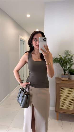 Dlvin Nidrot Haki Kalın Askılı Poliamid Atlet